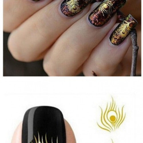 Gold Feather Design Nail Art Sticker